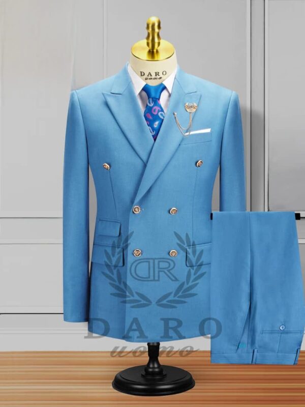 Men’s Luxury Sky Blue Double-Breasted Suit