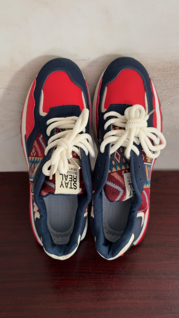 Red & Navy Patterned Sneakers – Unisex Casual Sport Shoes