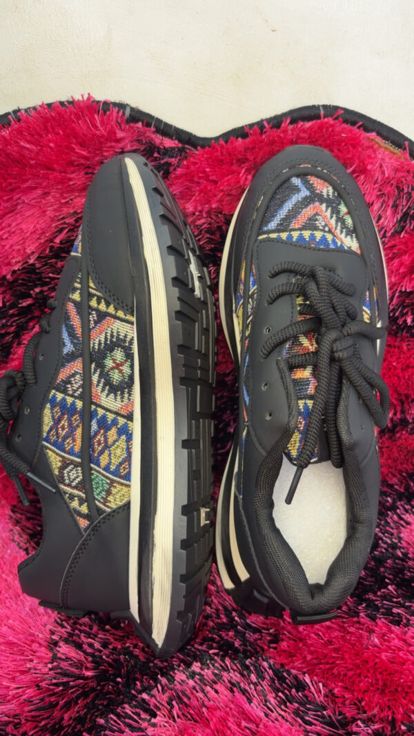 Ethnic-Style Black Sneaker with Colorful Textile Design