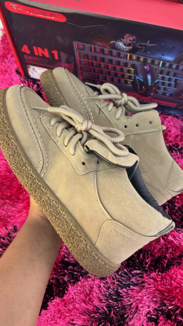 Suede Beige Casual Sneakers with Textured Sole