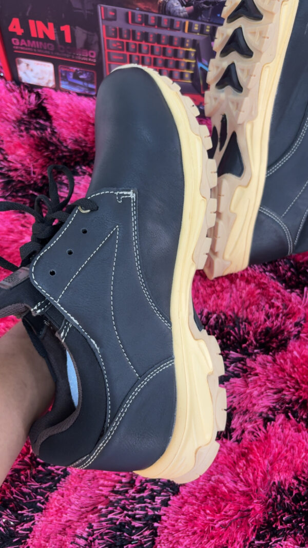 Men’s Black Leather Casual Work Shoes with Rugged Sole