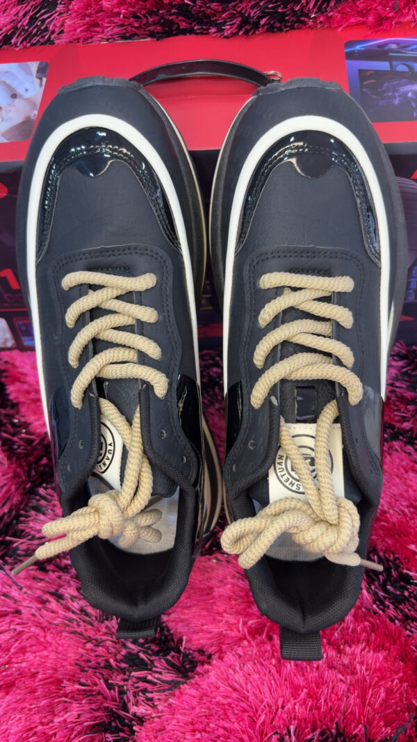 Unisex Black & White Casual Sneakers with Beige Rope Laces – Comfort & Style for Everyday Wear