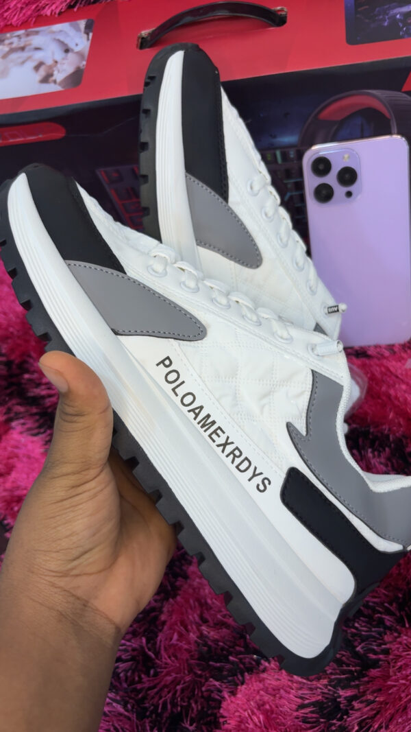 POLOAMEXRDYS Trail-Style Fashion Sneakers – White & Gray Chunky Sole Streetwear Shoes