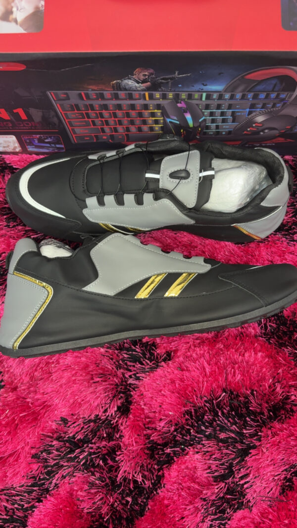 Men’s Black & Grey Fashion Sneakers with Gold Stripes