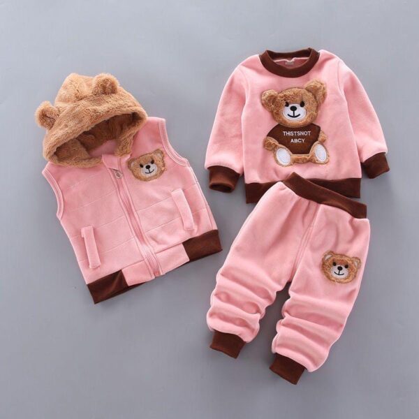 3-Piece Baby Bear Outfit Set – Warm Fleece Hoodie, Sweatshirt & Pants for Girls/Boys