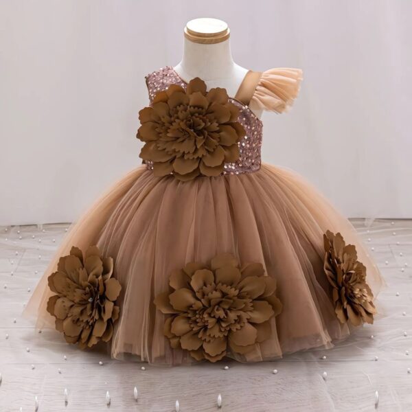 Elegant Brown Baby Gown – Luxury Satin Princess Dress for Babies and Toddlers