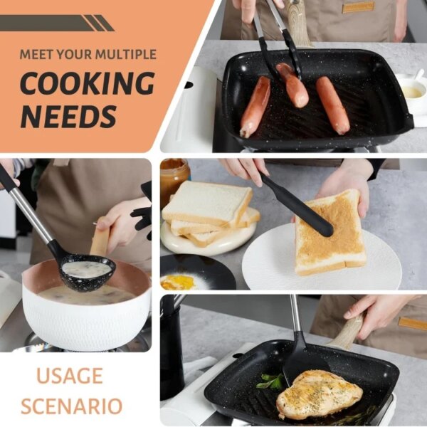 28-Piece Heat-Resistant Non-Stick Silicone Kitchen Utensils Set with Stainless Steel Handle for Cooking & Serving Fish