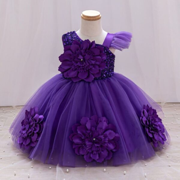 Elegant Purple Baby Gown with Flower Design – Luxury Princess Dress for Babies and Toddlers