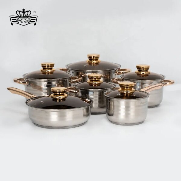 German Design Large Commercial 12 Pcs Stainless Steel Cookware Sets with 5-layers Bottom for Home and Kitchen Utensil