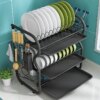 2-Tier Carbon Steel Dish Drying Rack with Drainboard Space-Saving Kitchen Organizer and Cutting Board Holder for Kitchen Sink