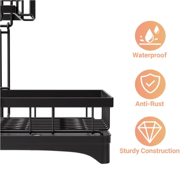 2-Tier Dish Drying Rack With Drainer Board Large Capacity Kitchen Cutlery Storage Organizer Dish Drainer with Utensil Holder