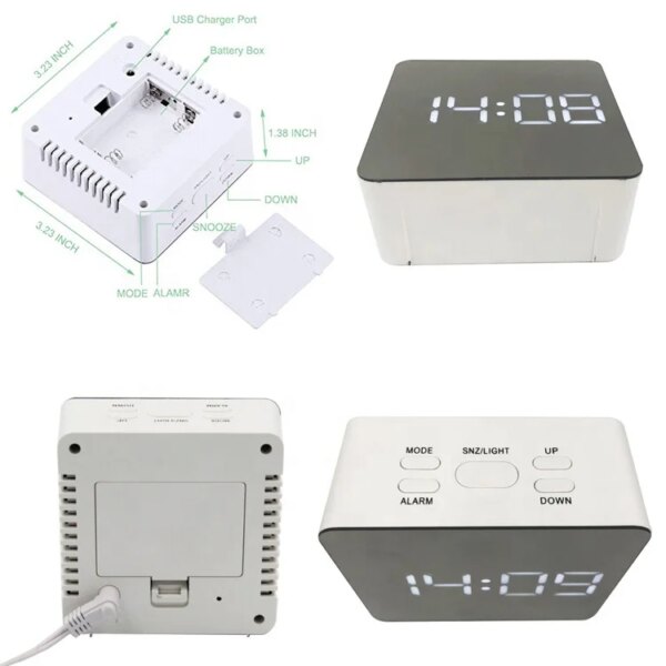 2024 Hot Selling New Design Hot Selling Wholesale Mirror Clock Backlight LED Digital Alarm Clock in Stock Thermometer Display