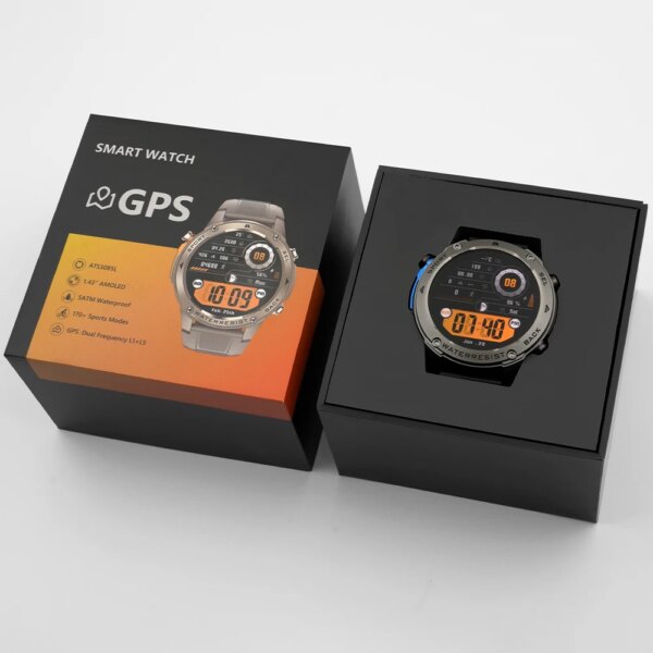 2025 GPS Smart Watch DM56 Compass Altitude 1.43" Amoled Screen 5ATM Waterproof Men Sport Fitness 500mAh Reloj Smartwatch