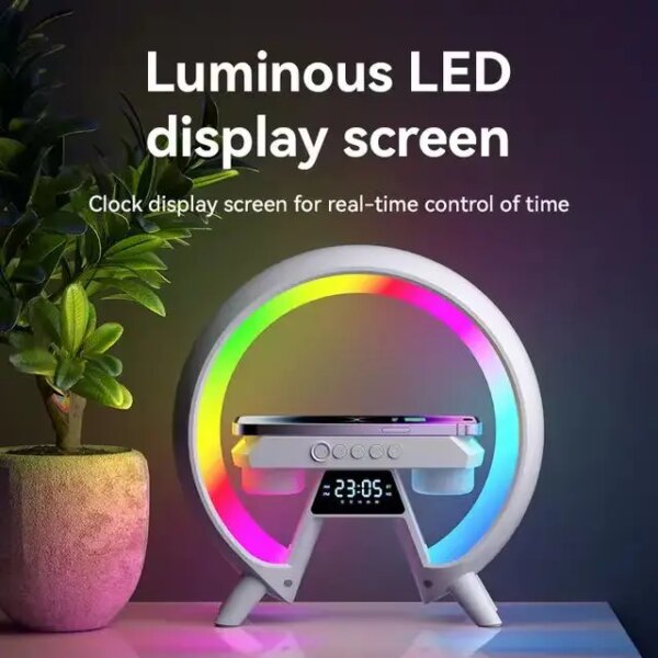 4 in 1 BT Speaker With Alarm Clock Wireless Charger FM Radio Wireless Phone Charger Color Nightlight Speaker