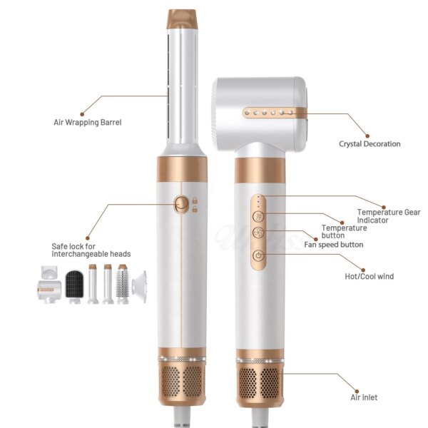 7 in 1 Auto Wrap Wholesale Hair Dryer Professional Hot Cold 1200W Hair Brush Dryer Comb One Step Airbrush Hair Dryer