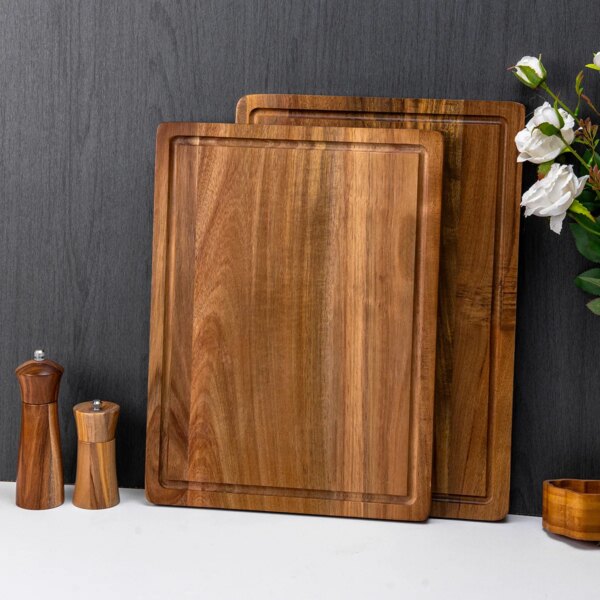 Acacia Solid Wood Cutting Board, Anti-overflow Sink & Steak Plate, Solid Wood Pizza/Grilled Meat Board
