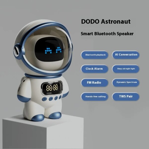AI Smart Intercom Audio Alarm Clock Spaceman Creative Home Theatre Radio with for Bluetooth TF Card FM Battery Powered