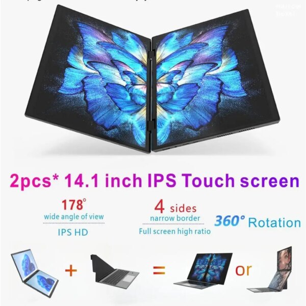 Brand New Dual Screen Laptop 14 Inch 16GB 1TB SSD Business Office Education Ordinateur Touch Screen Laptop