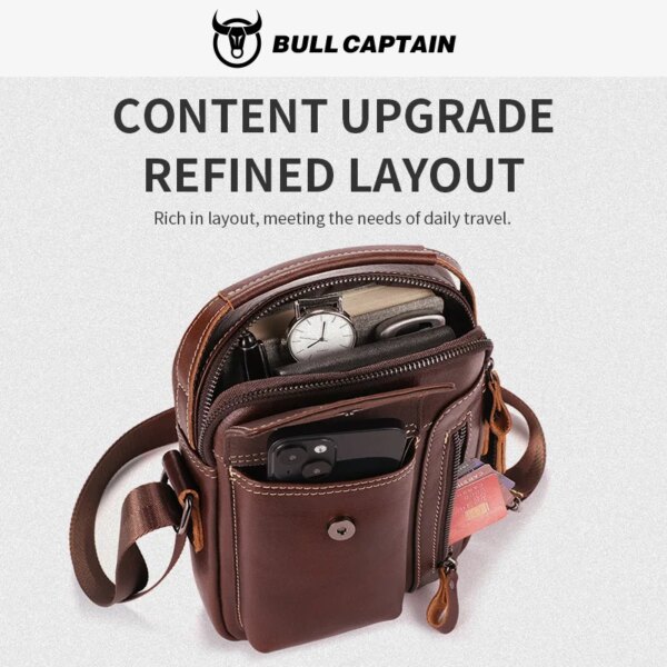 BULLCAPTAIN First Layer Cowhide Men's Messenger Bag Business Casual Handbag Men's Leather Messenger Bag Large Capacity