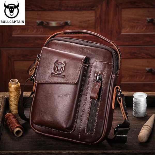 BULLCAPTAIN First Layer Cowhide Men's Messenger Bag Business Casual Handbag Men's Leather Messenger Bag Large Capacity