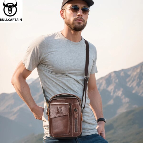 BULLCAPTAIN First Layer Cowhide Men's Messenger Bag Business Casual Handbag Men's Leather Messenger Bag Large Capacity