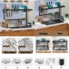 Carbon Steel Multifunctional Drain Rack Dish Sink Drying Storage Rack with Utensil Holder and Chopping Board Holder for Kitchen