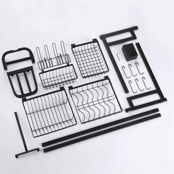 Carbon Steel Multifunctional Drain Rack Dish Sink Drying Storage Rack with Utensil Holder and Chopping Board Holder for Kitchen