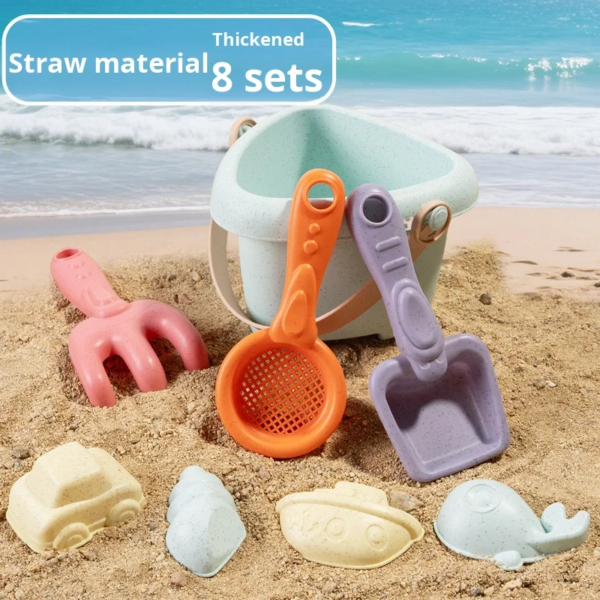 Children's Plastic Beach Toy Car Set Baby Water Play Sand Digging Hourglass Shovel Bucket Wheat Straw Material Sand Play Tool