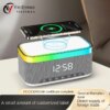 Custom Modern Desk Led Colorful Light Digital Alarm Clock Radio bluetooth Music Speaker Alarm Clock with Wireless Phone Charging