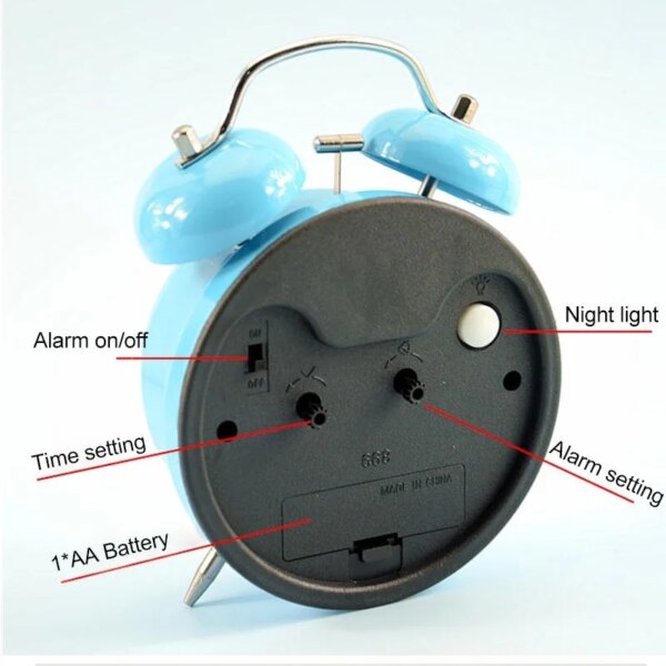 EMAF Classic Children Twin Bell Alarm Clock Metal Aloud Alarm Button Backlight Silent Quartz Alarm Clock with Roman Numerals