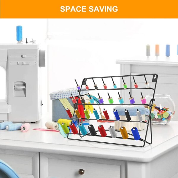 H091 Metal Thread Rack Organizer Sewing Storage Stand with Hooks, Large Rack for Quilting Embroidery Jewelry Rack