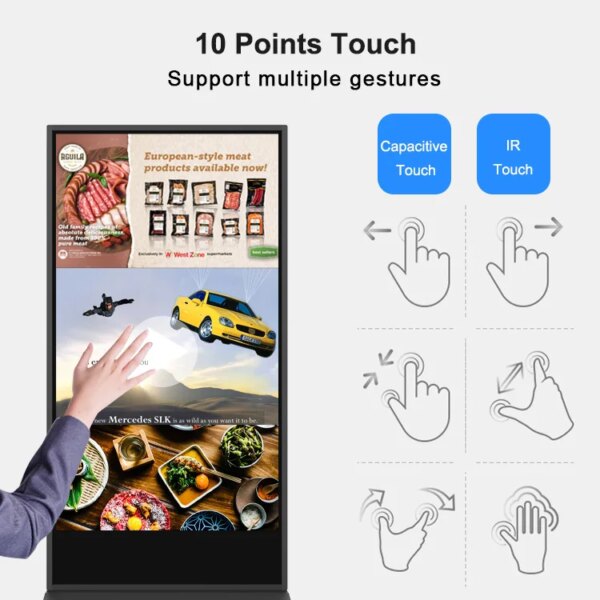 HDFocus OEM ODM 32 to 85 Inch Indoor Floor Standing LCD Interactive Kiosk Android Digital Signage Display Screen for Advertising