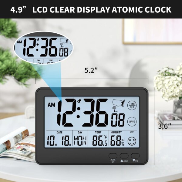 LCD Atomic Wall Clock Digital Church Clock Auto Time Calibration Timer Multi-Function Calendar Radio Wave Alarm Clock