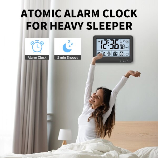 LCD Atomic Wall Clock Digital Church Clock Auto Time Calibration Timer Multi-Function Calendar Radio Wave Alarm Clock