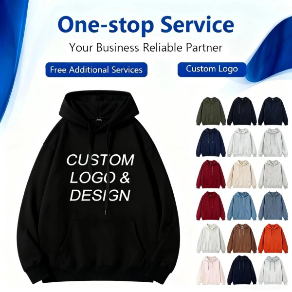 Manufacturer Wholesale High Quality Custom Logo Black Hooded Long Hooded Autumn Hoodies and Sweatshirts for Men