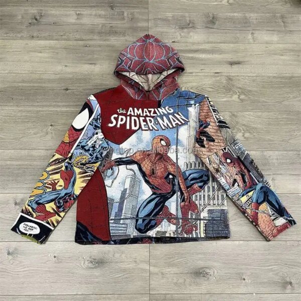 Men's Loose Fit Tapestry Hoodie Thick Dyed Print Street Style Sweatshirt Autumn Season Polyester/Cotton Hooded Garment Wholesale