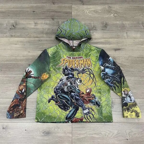 Men's Loose Fit Tapestry Hoodie Thick Dyed Print Street Style Sweatshirt Autumn Season Polyester/Cotton Hooded Garment Wholesale