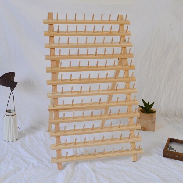 Modern 12-Tier Wall-Mounted Rustic Wooden Thread Holder 120 Spool Rack Neat Accessible Sewing Organizer for Embroidery Craft