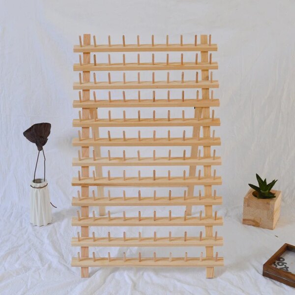 Modern 12-Tier Wall-Mounted Rustic Wooden Thread Holder 120 Spool Rack Neat Accessible Sewing Organizer for Embroidery Craft
