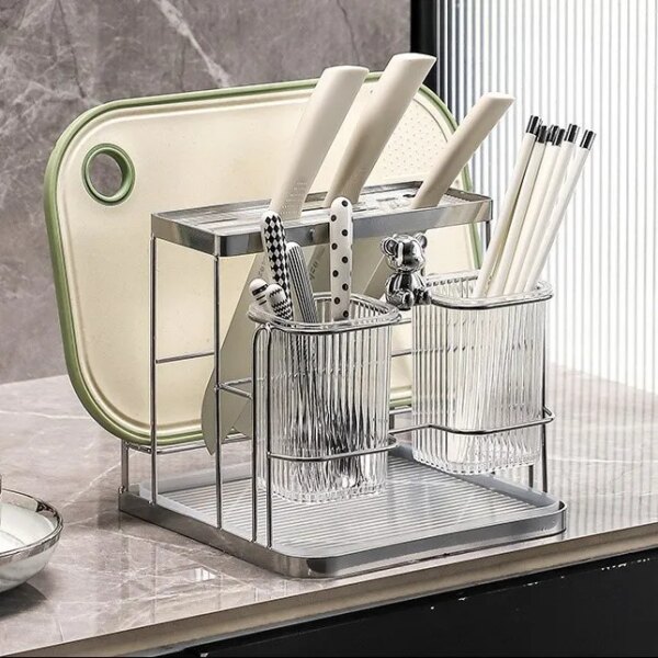 Multi-functional Integrated Knife Holder Chopsticks Spoon Countertop Shelf Kitchen Light Luxury Cutting Board Storage Drain Rack