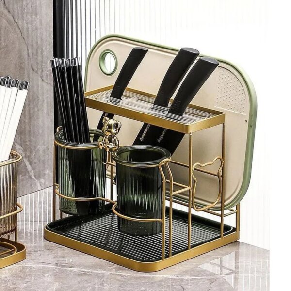 Multi-functional Integrated Knife Holder Chopsticks Spoon Countertop Shelf Kitchen Light Luxury Cutting Board Storage Drain Rack