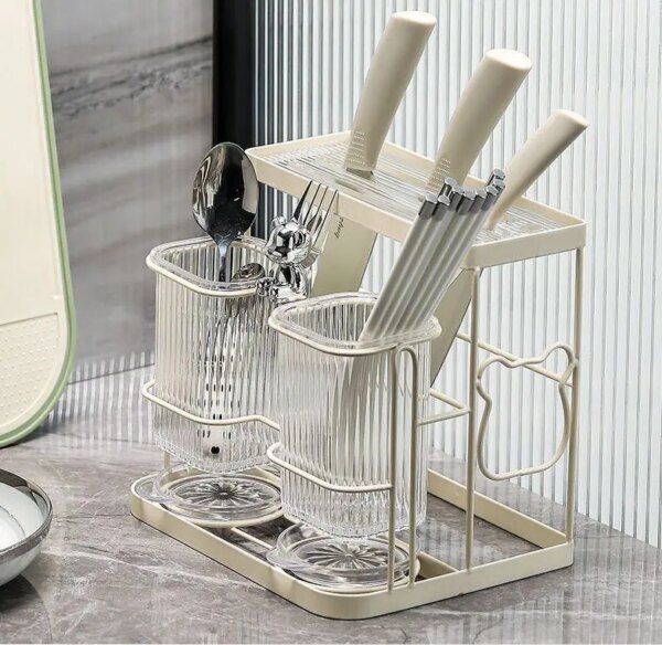 Multi-functional Integrated Knife Holder Chopsticks Spoon Countertop Shelf Kitchen Light Luxury Cutting Board Storage Drain Rack