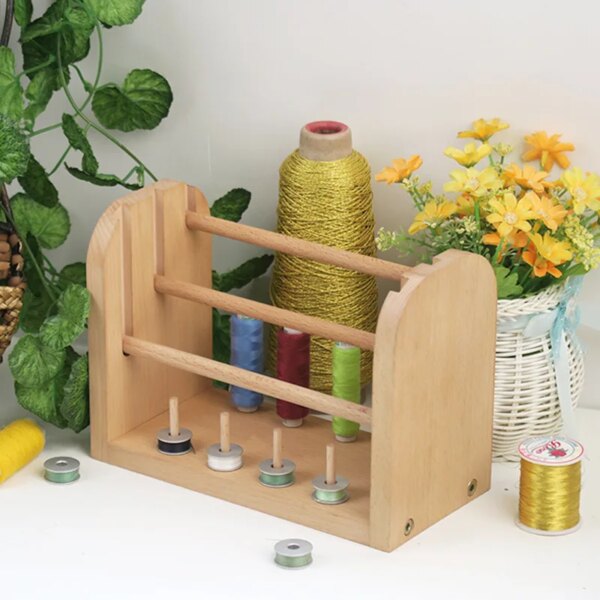 Multifunctional Beech Thread Rack Organizer With 3 Thread Spools Wooden Yarn Holder