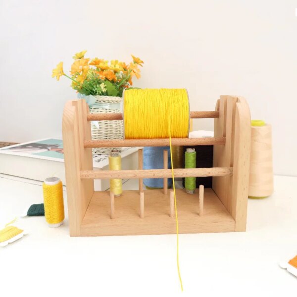 Multifunctional Beech Thread Rack Organizer With 3 Thread Spools Wooden Yarn Holder