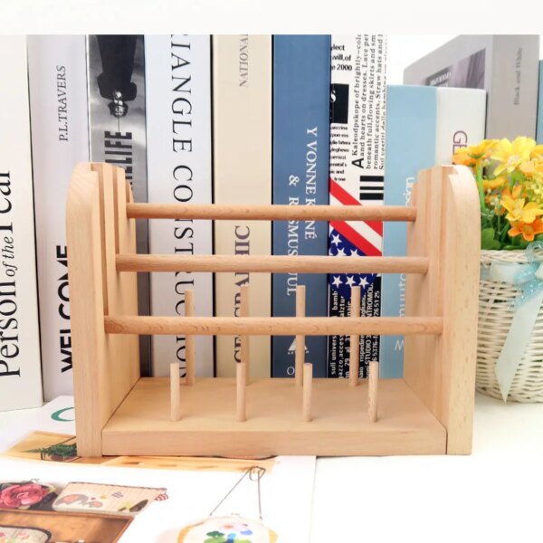 Multifunctional Beech Thread Rack Organizer With 3 Thread Spools Wooden Yarn Holder