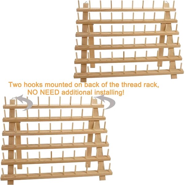 New 2X60 Spools Wooden Eco-friendly Sustainable Thread Rack Embroidery Quilting Sewing Tools Organizer Hanging Hooks for Living