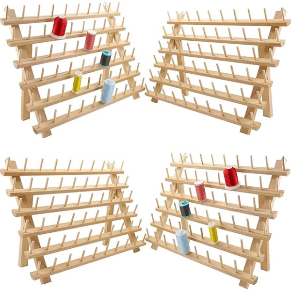 New 2X60 Spools Wooden Eco-friendly Sustainable Thread Rack Embroidery Quilting Sewing Tools Organizer Hanging Hooks for Living