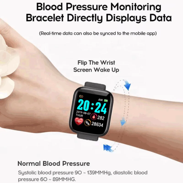 New Y68 D20 Smart Watch for Men Women IP67 Blood Pressure Fitness Tracker Bracelet Android IOS Compatible Smart Clock Square