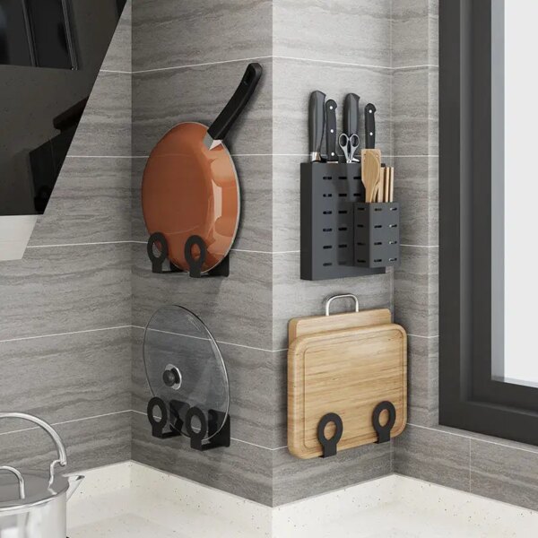 Non Punching Wall Mounted Stainless Steel Pot Lid Cutting Board Pan Dish Holder Detachable Kitchen Storage Rack