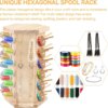 Rotating wooden sewing thread holder stand and bamboo sewing thread roller display rack holder